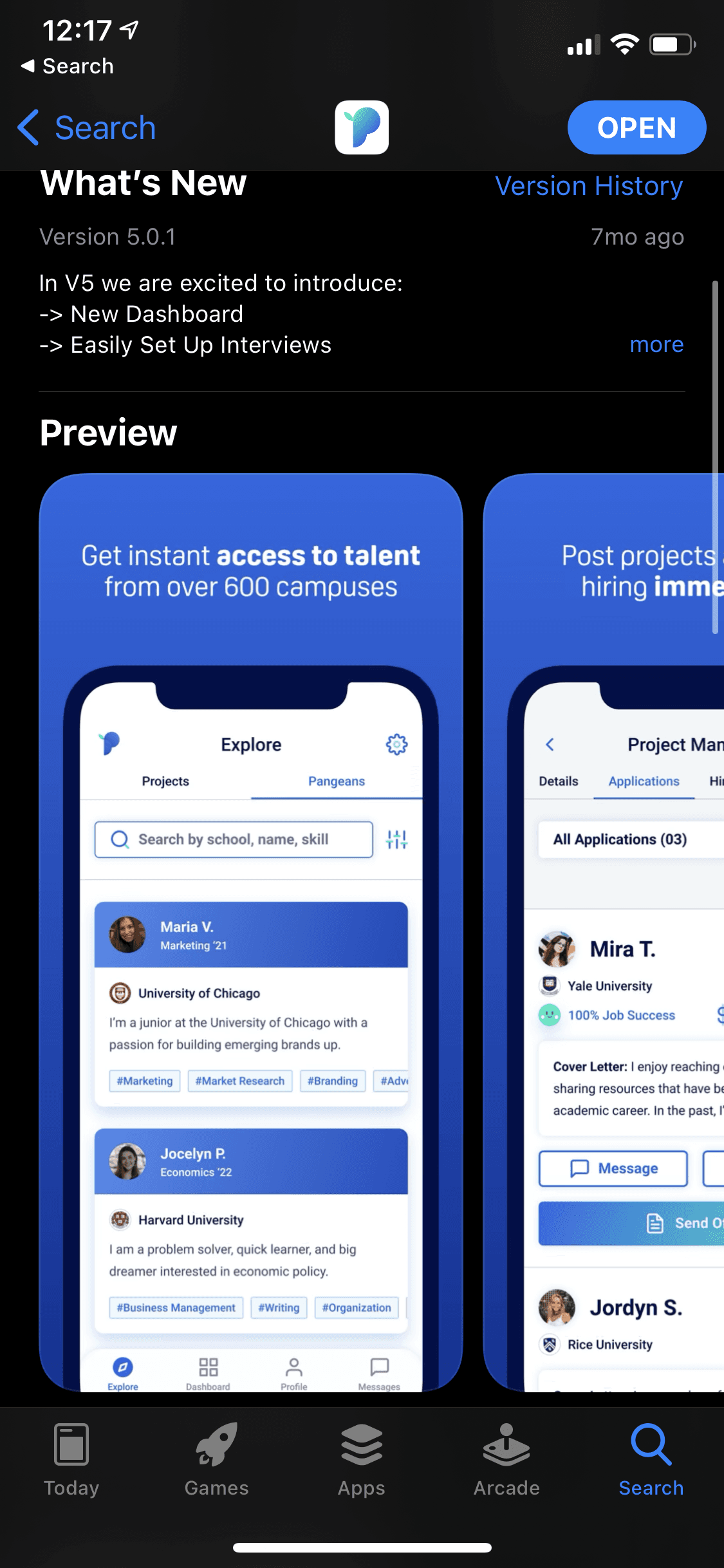 Early Pangea app store listing