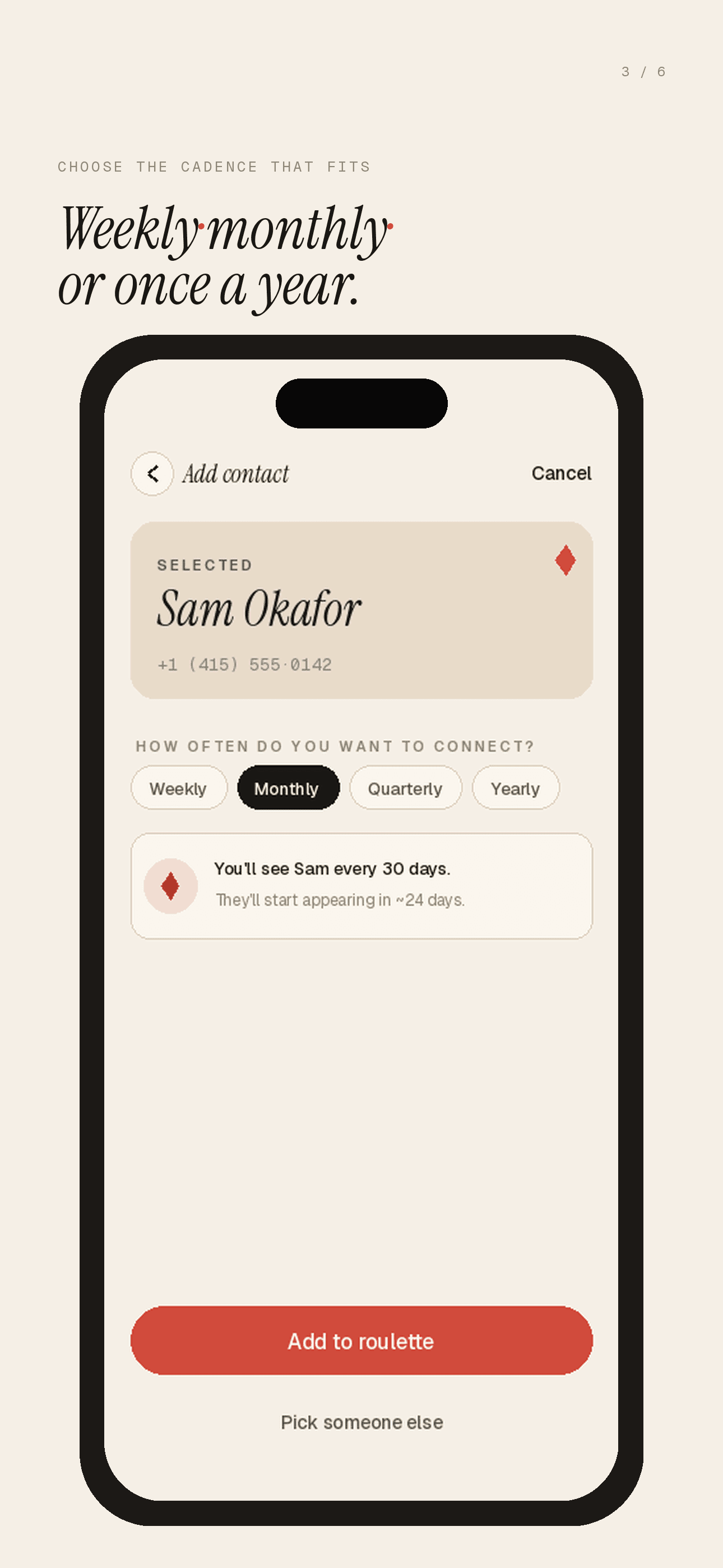 Per-contact cadence picker