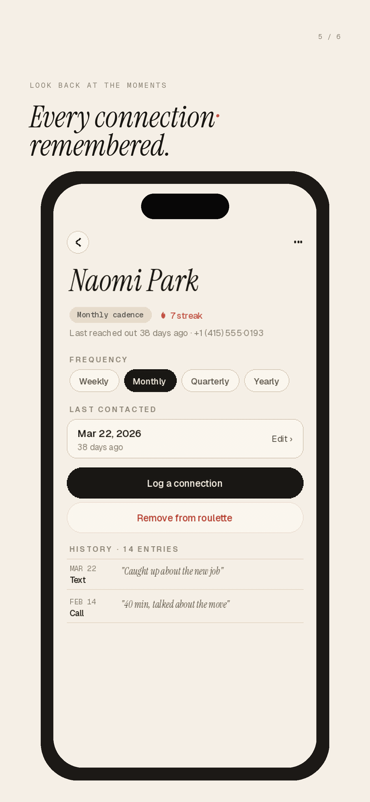 Per-friend history of past check-ins and notes