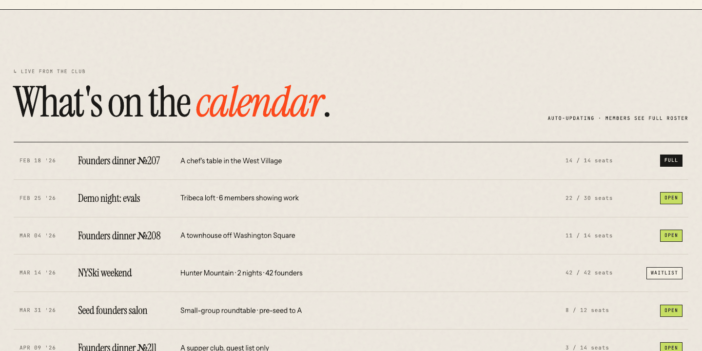 Public calendar listing the next NYCFC events